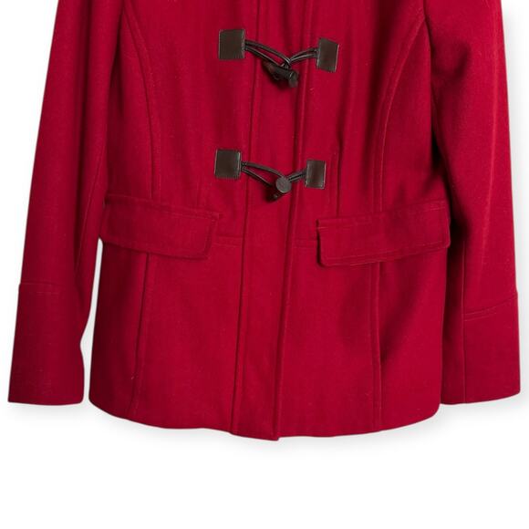 Croft & Barrow Red Wool Blend Hooded Toggle Button Short Pea Coat Women's M - Picture 4 of 12